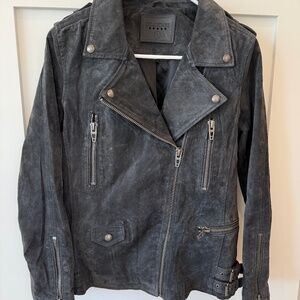 Blank NYC Real Suede Moto Jacket Size Small in Dark and Stormy (grey blue)